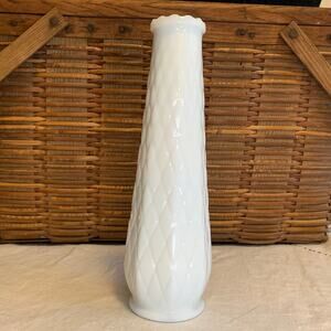 Vintage E. O. Brody Co. Milk Glass Bud Vase Quilted Diamond Pattern Made in USA